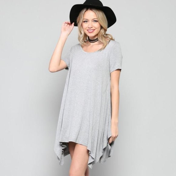 By Together You & I Small Top Gray Rayon Reverse Stitch Shark Tail Cap Sleeve